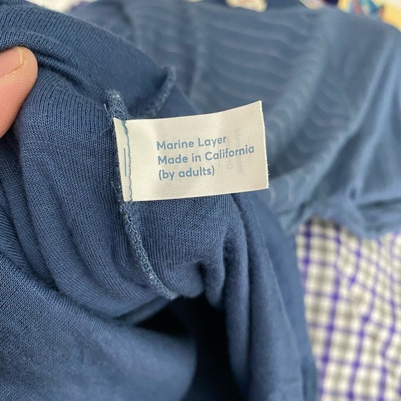 Marine Layer Blue Stripped Double Knit Baseball Raglan Long Sleeve Size Large - Picture 4 of 5